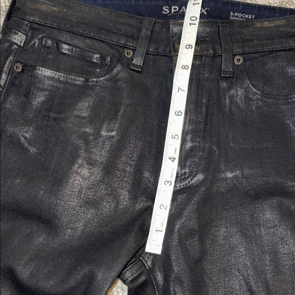 NEW Spanx $178 Skinny Jeans Black Lacquer Wax Coated 29 Shaping Contouring pants - Picture 9 of 11